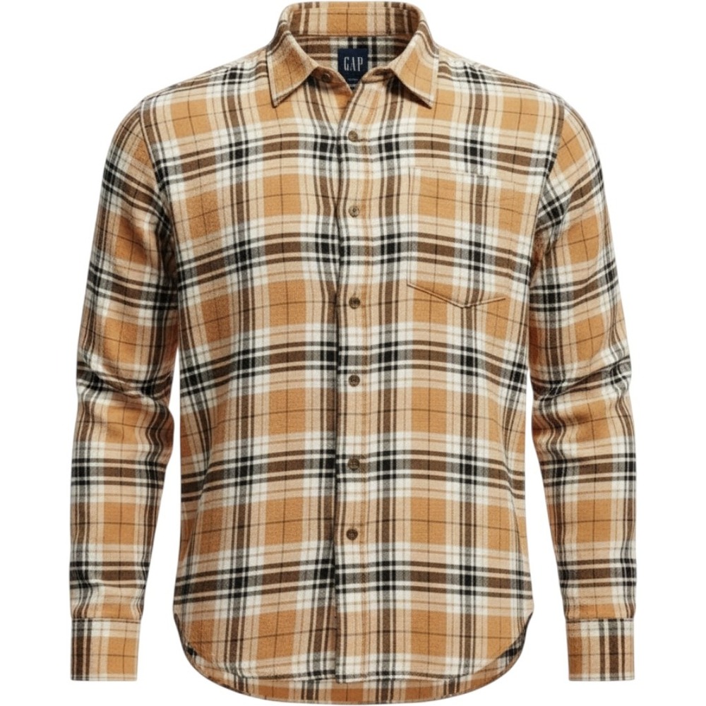GAP Heritage Flannel Legacy Long-Sleeve Button-Down Shirt Camel Plaid Size S